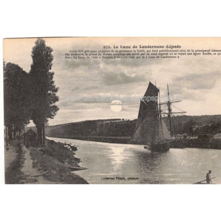 La lune du Landerneau, légende - carte postale département 29 Finistère, bateaux, poème,