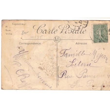 Une pensée de Vichy, timbre Semeuse lignée 15c vert-gris 1903 - carte postale département 03 Allier, fleurs, pensée, philatélie,