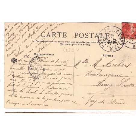 De Paris, je vous envoie cette fleur, timbre Semeuse 10c rouge 1907 - carte postale département 75 Paris, iris, philatélie,