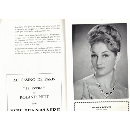 Programme opérette Rose Marie, théâtre Henri Varna Mogador,  - spectacles, music-hall, cinéma,