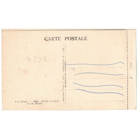 Monte-Carlo, vue de Monaco, - voilier, série Côte d'Azur, collection Loel Nice, carte postale Principauté de Monaco,