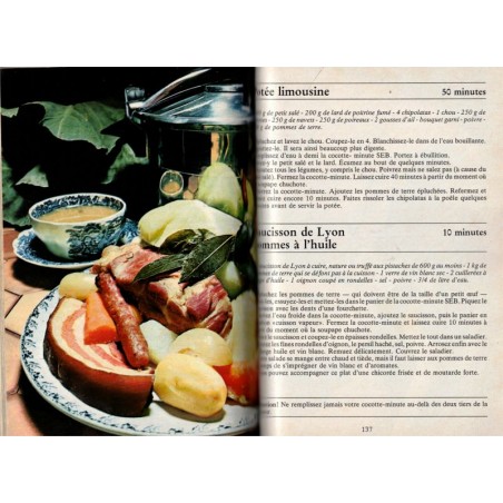 Les bonnes recettes en cocotte-minute SEB, Françoise Bernard, 1989 - recettes, autocuiseur, ustensiles de cuisine, publicité,