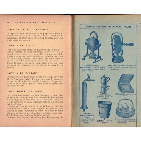 Le Cordon Bleu parisien, Les Grands Magasins du Louvre, 1900,  - cuisine traditionnelle, recettes, publicité magasin,