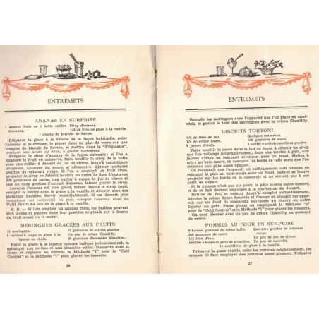 Recettes Frigidaire 1933, armoires Frigidaire, Roux - recettes, restaurants, desserts, ustensiles de cuisine, publicité,
