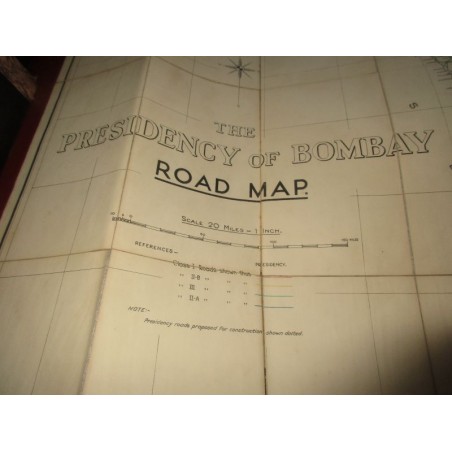 Plan des routes de la Présidence de Bombay en 1936, The Presidency of Bombay Road Map - Indes,  Empire colonial anglais, Indes,