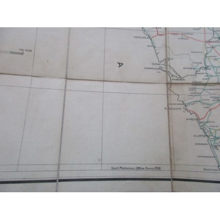 Plan des routes de la Présidence de Bombay en 1936, The Presidency of Bombay Road Map - Indes,  Empire colonial anglais, Indes,