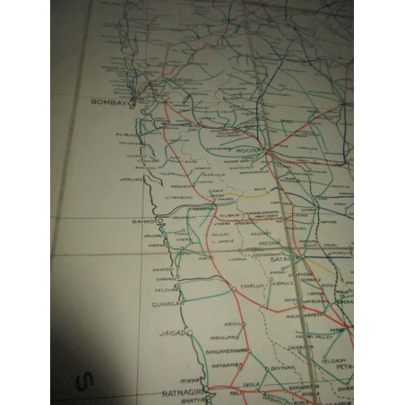 Plan des routes de la Présidence de Bombay en 1936, The Presidency of Bombay Road Map - Indes,  Empire colonial anglais, Indes,