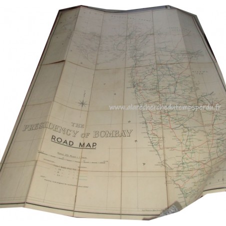 Plan des routes de la Présidence de Bombay en 1936, The Presidency of Bombay Road Map - Indes,  Empire colonial anglais, Indes,