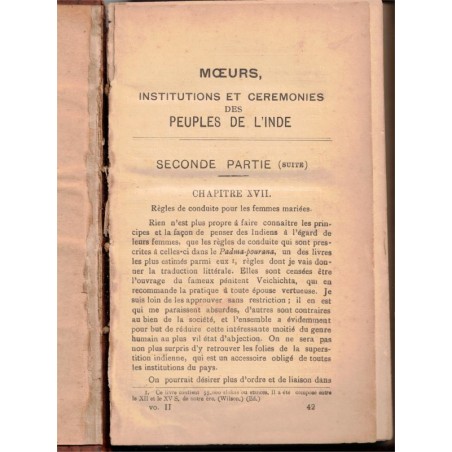 Moeurs institutions et cérémonies des peuples de l'Inde, 2 tomes, Abbé Dubois, 1921 - Indes, ethnologie,