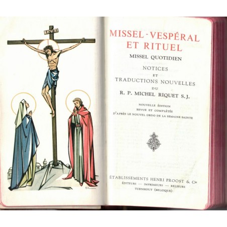 Missel vespéral et rituel, Michel Riquet, 1959 - liturgie catholique, messe, cantiques, Bible, belle reliure cuir,