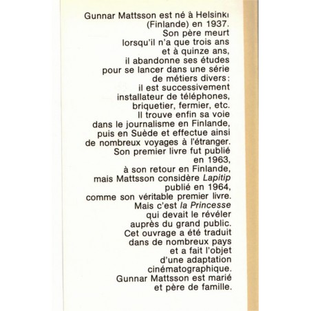 La princesse, Gunnar Mattsson, 1978 - cancer, roman d'amour, écrivain finlandais, écrivain suédois,