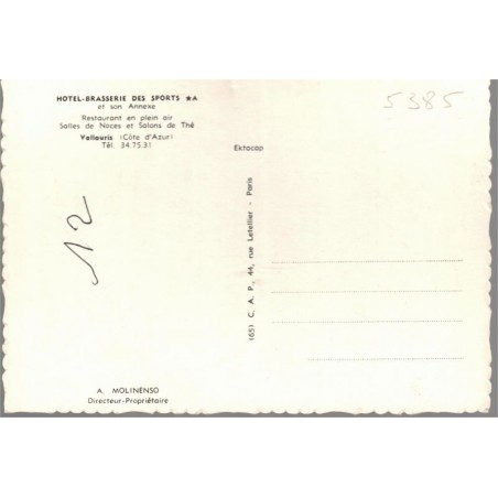 Vallauris, Hôtel-brasserie des Sports, Molinenso,  - restaurants, carte postale département 06 Alpes-Maritimes,