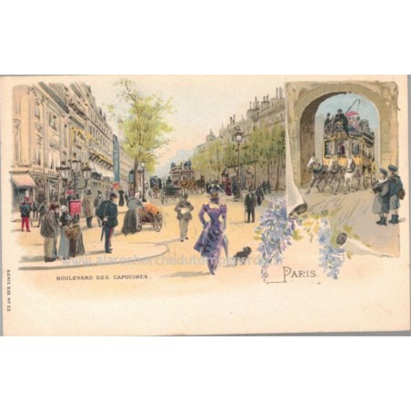 Lithographie Paris 1900, série 535 n°23, Boulevard des Capucines Paris - calèche, carte postale 75 Paris,