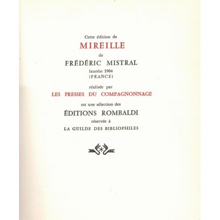 Mireille, de Frédéric Mistral, 1960 - amours contrariés, poème provençal, Provence, Collection des Prix Nobel de Littérature -