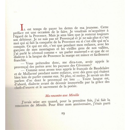 Mireille, de Frédéric Mistral, 1960 - amours contrariés, poème provençal, Provence, Collection des Prix Nobel de Littérature -