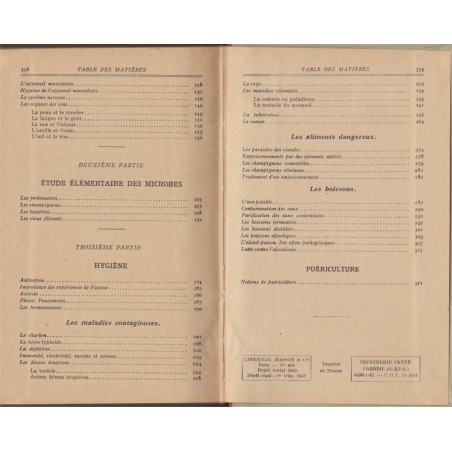 Anatomie et physiologie humaines, microbiologie, hygiène, classe 3e, Démousseau et Haumesser, 1947 - manuel sciences naturelles