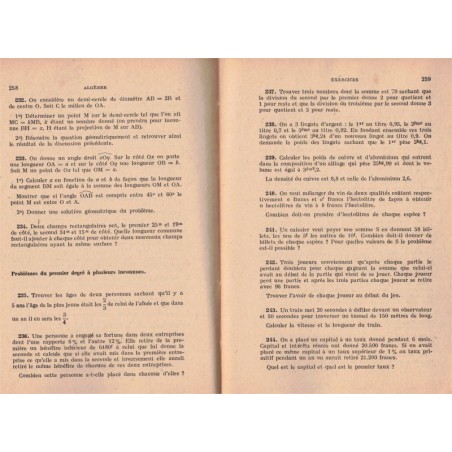 Algèbre, classe de 2e, Roux, 1944 - Programmes de 1941, manuel de mathématiques,