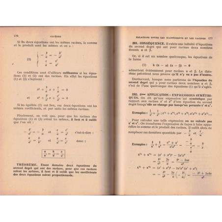 Algèbre, classe de 2e, Roux, 1944 - Programmes de 1941, manuel de mathématiques,