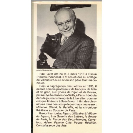 Le chat beauté, Paul Guth, 1975 -,  chats, chat d'écrivain, critique du XXe siècle,