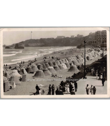 Biarritz, la grande plage,  - carte postale département 64 Pyrénées-Atlantiques, timbre Marianne 12fr 1949, philatélie,