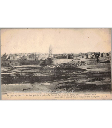 Saint-Malo, Grand Bey vers les remparts - carte postale département 35, Ille-et-Vilaine, Semeuse 5c vert, Semeuse 20c marron