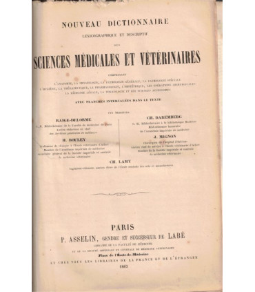 Nouveau dictionnaire lexicologique et descriptif des sciences médicales et vétérinaires, Raige-Delorme 1863 - manuels médecine,