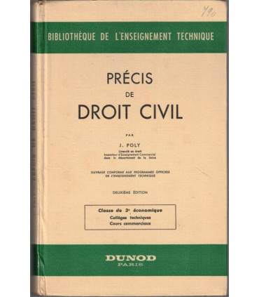 Précis de Droit Civil classe de 3e, Poly, 1958 - manuels enseignement technique, manuels Droit,