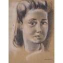 Dessin au fusain, portrait de femme, 1942 - art, tableau