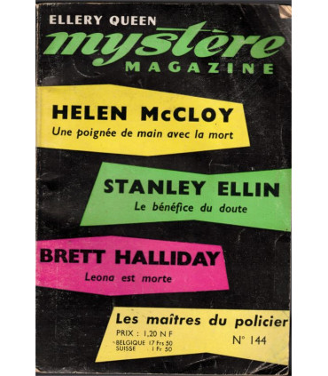 Mystère magazine Ellery Queen N°144 jan 1960, Helen McCloy, Stanley Ellin, Brett Halliday,  romans policiers,