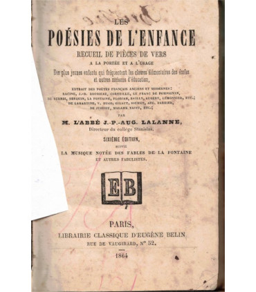 Les Poésies de l'enfance, musique notée des fables de La Fontaine, Abbé Lalanne 1864 - partitions Félix Dumont, poésie,