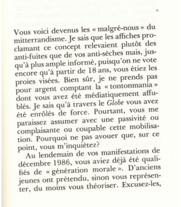 Lettre ouverte à la génération Mitterrand qui marche à côté de ses pompes, Thierry Pfister, 1988 - politique, Mitterrand,