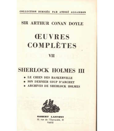 Sherlock Holmes III, oeuvres complètes VII, Arthur Conan Doyle, 1960 -, le chien des Baskerville, Son dernier coup d'archet,
