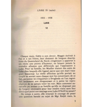Les oiseaux se cachent pour mourir, Tome 2, Colleen McCullough, 1980 -, Australie, prêtre, amour interdit, roman d'amour,