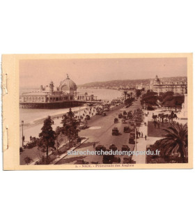 Nice, Promenade des Anglais - série carnet Nice A la Riviera, carte postale 06 Alpes-Maritimes, voitures années 1930,