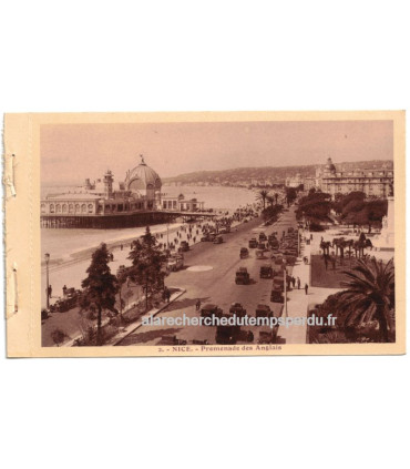 Nice, Promenade des Anglais - série carnet Nice A la Riviera, carte postale 06 Alpes-Maritimes, voitures années 1930,