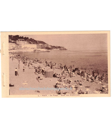 Nice, la plage, Quai des Etats-Unis - série carnet Nice A la Riviera, carte postale 06 Alpes-Maritimes,