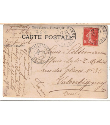 Nogent sur Marne, magasin chaussures 1907, avec timbre France Semeuse 10c rouge 1907 - carte postale département 94, philatélie