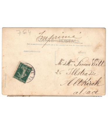 Nogent sur Marne, voiture hippomobile vendeuses magasin chaussures 1907, avec timbre France Semeuse 5c vert 1907 - chevaux