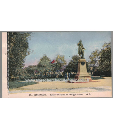 Chaumont, Square et statue de Philippe Lebon,  - carte postale département 52 Haute-Marne,