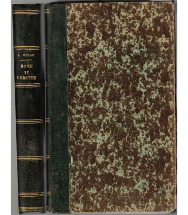 Rome et Lorette, Louis Veuillot, 1841 -, gravures anciennes, Italie, Rome, christianisme, reliure cuir,