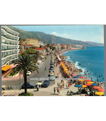 Menton, Boulevard Général Leclerc, timbre-poste Mont-de-Marsan 1966, - Côte d'Azur, armoiries, carte postale 06 Alpes-Maritimes,