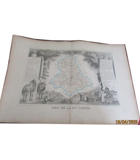 Gravure Département de la Haute Vienne 1846, Levasseur, - Atlas national illustré Levasseur