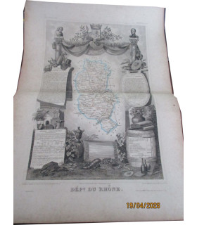 Gravure Rhône 1850, Levasseur, département 69 - Atlas national illustré