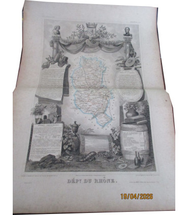 Gravure Rhône 1850, Levasseur, département 69 - Atlas national illustré