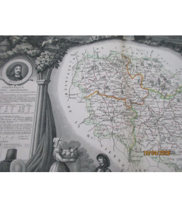 Gravure Département de la Creuse 1846, Levasseur, - Atlas national illustré Levasseur