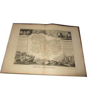 Gravure Département des Côtes du Nord 1842, Levasseur, - Côtes d'Armor, Atlas national illustré Levasseur, cartes géographiques,
