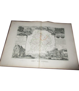 Gravure Département du Cantal 1846, Levasseur, - Atlas national illustré, cartes géographiques,