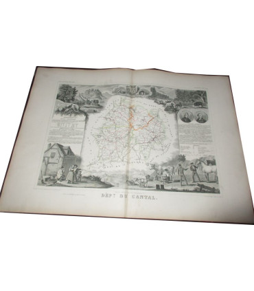 Gravure Cantal 1850, Levasseur, département 15 - Atlas national illustré, cartes géographiques,