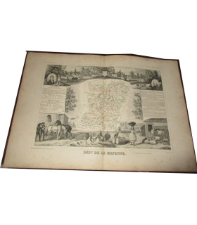 Gravure Département de la Mayenne 1844, Levasseur, - Atlas national illustré Levasseur, cartes géographiques,