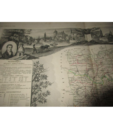 Gravure Département de la Mayenne 1844, Levasseur, - Atlas national illustré Levasseur, cartes géographiques,